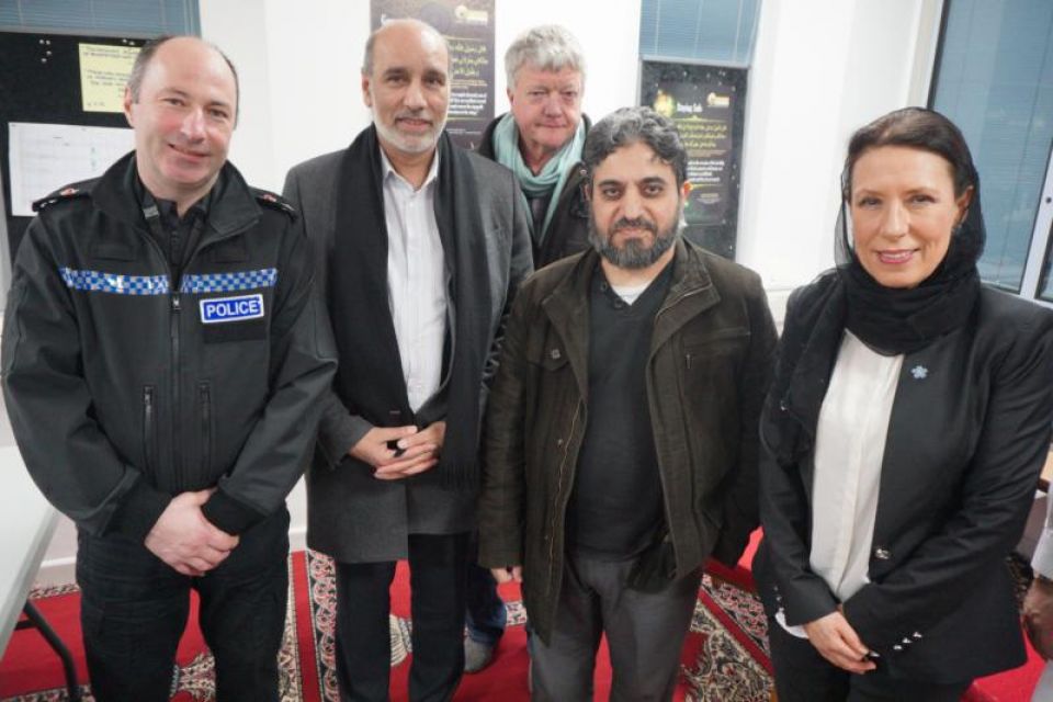 Group photo with Debbie Abrahams MP at the Oldham Mosques Council meeting to show solidarity with London